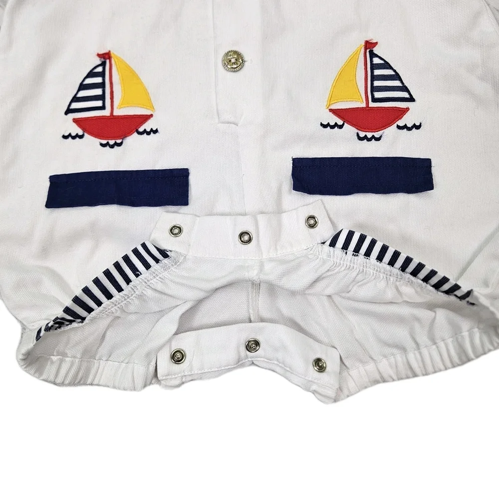 Vintage Small Steps Sailor Outfit 12 Months Nautical Sailboat Bow Tie One Piece